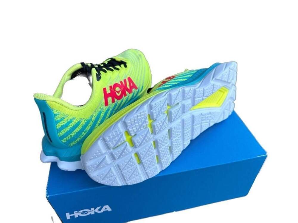 HOKA Mach 5 Men's Running Shoes in Evening Primrose / Scuba Blue - Picture 2 of 5